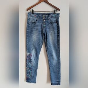 Desigual | Embroidered Skinny Leg Jeans, Button Fly, Size 28